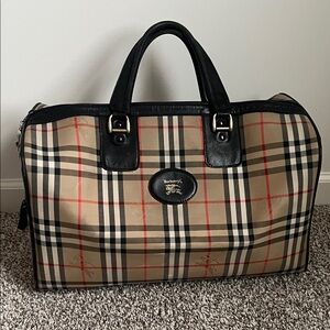 Burberry Beige and Black Plaid Duffel Bag
